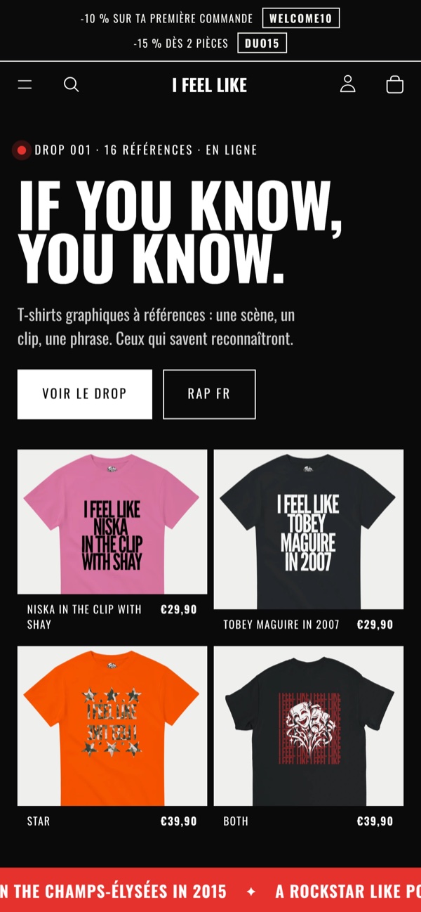 Boutique en ligne I FEEL LIKE sur mobile